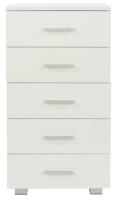 Product photograph of Lido White High Gloss 5 Drawer Narrow Chest from Choice Furniture Superstore