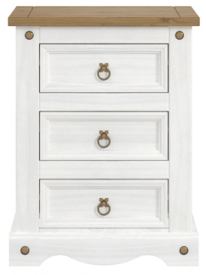 Product photograph of Corona White Mexican 3 Drawer Bedside Cabinet from Choice Furniture Superstore