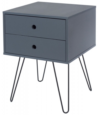 Product photograph of Hemnes Midnight Blue Telford Metal Leg 2 Drawer Bedside Cabinet from Choice Furniture Superstore