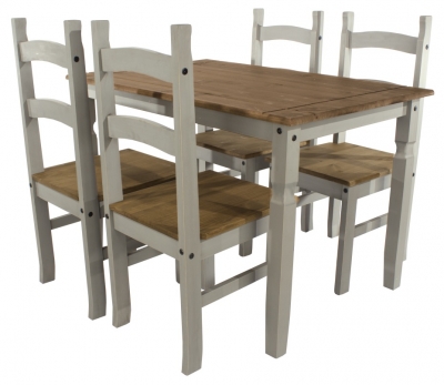 Corona Grey Mexican Pine Rectangular Dining Table And 4 Chairs