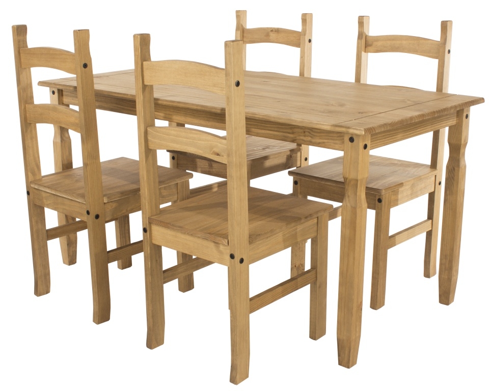 Corona Pine Mexican Dining Set with 4 Chair   