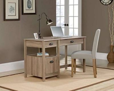 Product photograph of Teknik Salt Oak Sit Stand 3 Drawer Desk from Choice Furniture Superstore