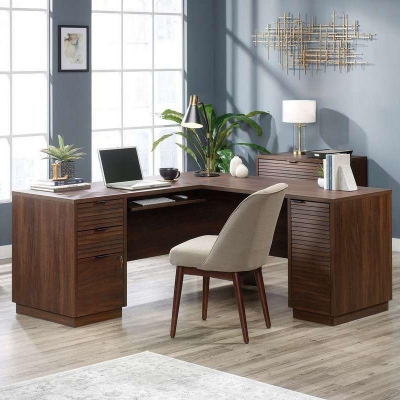 Product photograph of Teknik Elstree Mahogany L-shaped Desk from Choice Furniture Superstore