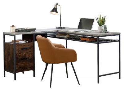 Teknik Market Rich Walnut 2 Drawer L Shaped Desk