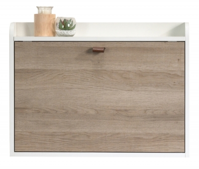 Product photograph of Teknik Avon Oak Leather Handled Wall Desk from Choice Furniture Superstore