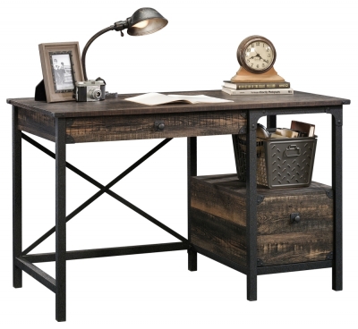 Product photograph of Teknik Steel Gorge Carbon Oak 2 Drawer Desk from Choice Furniture Superstore