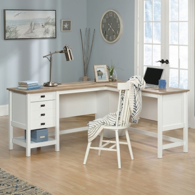 Product photograph of Teknik Shaker Style White And Oak L-shaped Desk from Choice Furniture Superstore