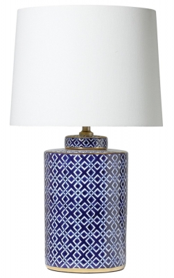 Product photograph of Mindy Brownes Marseille Blue And White Geometric Table Lamp from Choice Furniture Superstore