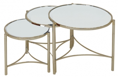 Product photograph of Mindy Brownes Brookville Brass Mirrored Nest Of 3 Tables from Choice Furniture Superstore