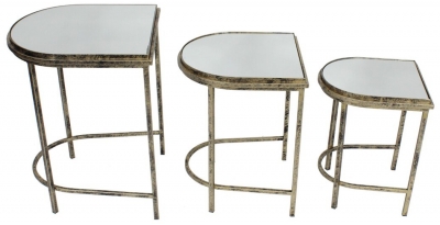 Product photograph of Mindy Brownes India Antique Brass Mirrored Top Nest Of Tables Set Of 3 from Choice Furniture Superstore