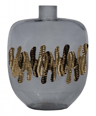 Product photograph of Mindy Brownes Taylor Smoked Glass Grey And Gold Small Bottle from Choice Furniture Superstore