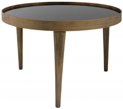 Product photograph of Mindy Brownes Reese Black Smoked Glass And Antique Bronze Round Coffee Table from Choice Furniture Superstore