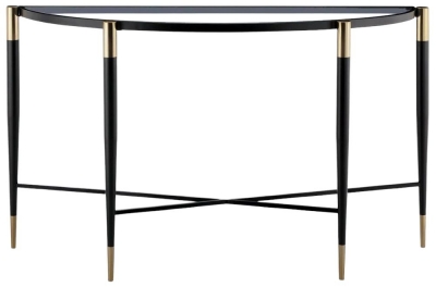 Product photograph of Mindy Brownes Harlinne Clear Glass And Black Half Moon Console Table from Choice Furniture Superstore
