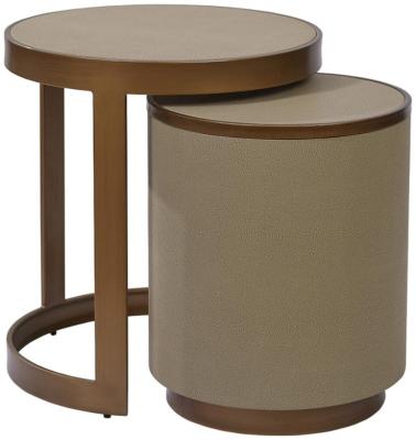 Product photograph of Mindy Brownes Chamonix Beige And Gold Pebbly Leatherette Side Table Set Of 2 from Choice Furniture Superstore