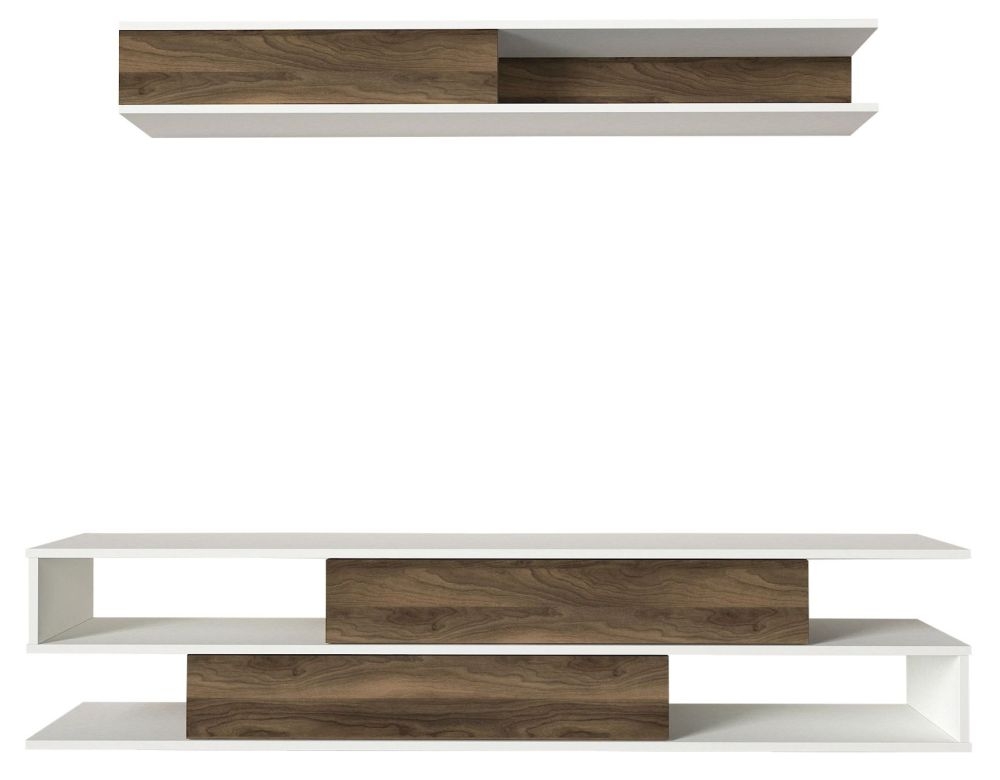 Cavalero White and Walnut 2 Door TV Unit