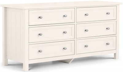 Maine White Lacquered Pine Wide 6 Drawer Chest