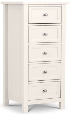 Maine White Lacquered Pine Tall 5 Drawer Chest