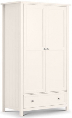 Maine White Lacquered Pine 2 Door 1 Drawer Wardrobe