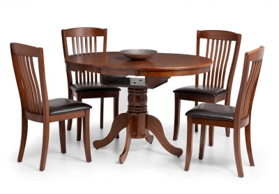 Canterbury Mahogany Round Extending Dining Table with 4 Leather Chairs