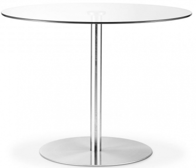 Product photograph of Blanco Glass And Chrome Round Dining Table - 2 Seater from Choice Furniture Superstore