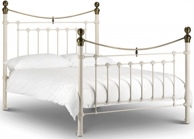 Victoria Stone White Metal Bed - Comes in Double and King Size Options