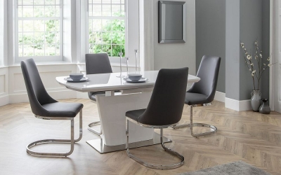 Product photograph of Como White High Gloss Extending 2-4 Seater Dining Table Set With 4 Grey Leather Chairs from Choice Furniture Superstore