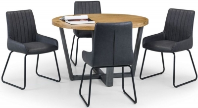 Product photograph of Brooklyn Rustic Oak 4 Seater Round Dining Table And 4 Soho Chairs from Choice Furniture Superstore