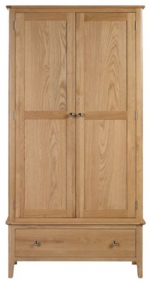 Product photograph of Cotswold Natural Satin Lacquer Oak 2 Door 1 Drawer Wardrobe from Choice Furniture Superstore