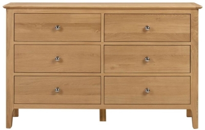 Cotswold Natural Satin Lacquer Oak Wide 6 Drawers Chest