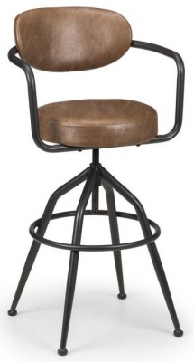 Product photograph of Barbican Brown Leather Swivel Bar Stool High Back Sold In Pairs from Choice Furniture Superstore