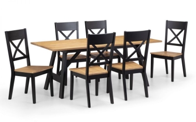 Hockley Black and Oak 6 Seater Dining Set with 6 Chairs
