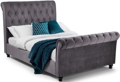 Valentino Grey Velvet Fabric Bed - Comes in Double, King and Queen Size Options
