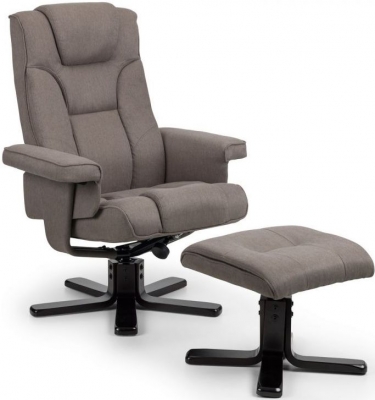 Product photograph of Malmo Mid Grey Fabric Swivel Recliner Chair With Footstool from Choice Furniture Superstore