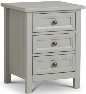 Product photograph of Maine Dove Grey Pine Bedside 3 Drawer Cabinet from Choice Furniture Superstore