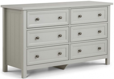 Maine Dove Grey Lacquered Pine Wide 6 Drawer Chest
