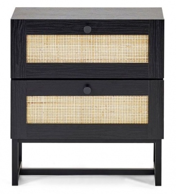 Product photograph of Padstow Black And Rattan 2 Drawer Bedside Cabinet from Choice Furniture Superstore