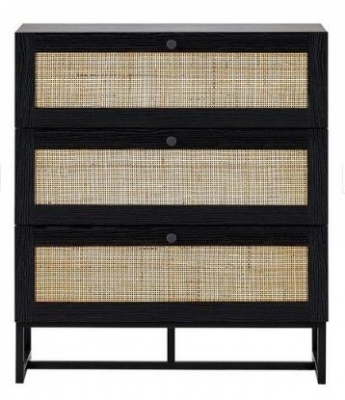 Product photograph of Padstow Black And Rattan 3 Drawer Chest from Choice Furniture Superstore