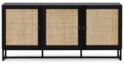 Padstow Black And Rattan 160cm Large Sideboard 3 Doors