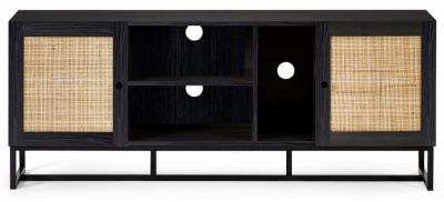 Product photograph of Padstow Black And Rattan Tv Unit - Upto 64inch from Choice Furniture Superstore