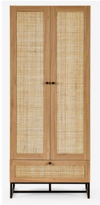 Product photograph of Padstow Rattan 2 Door Wardrobe - Comes In Oak And Black Options from Choice Furniture Superstore