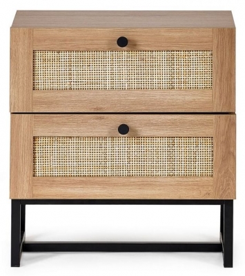 Product photograph of Padstow Wood Effect Rattan 2 Drawer Bedside Cabinet - Comes In Oak And Black Options from Choice Furniture Superstore