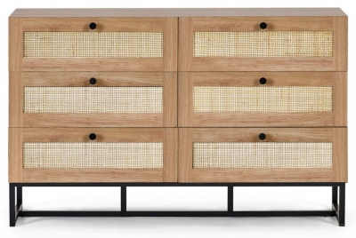 Product photograph of Padstow Oak And Rattan 6 Drawer Wide Chest from Choice Furniture Superstore