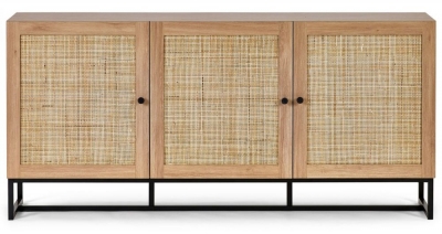 Product photograph of Padstow Rattan 3 Door Sideboard - Comes In Oak And Black Options from Choice Furniture Superstore