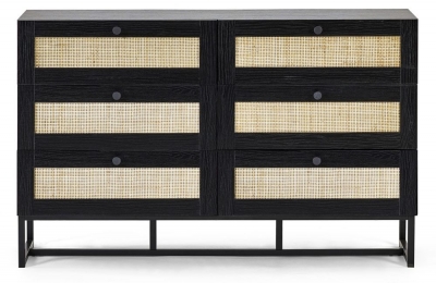 Product photograph of Padstow Black And Rattan 6 Drawer Chest from Choice Furniture Superstore