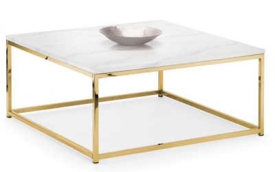 Product photograph of Scala White Marble And Gold Square Coffee Table from Choice Furniture Superstore