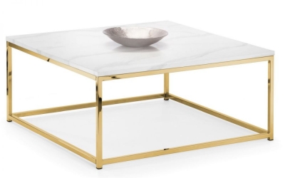 Scala White Marble and Gold Square Coffee Table