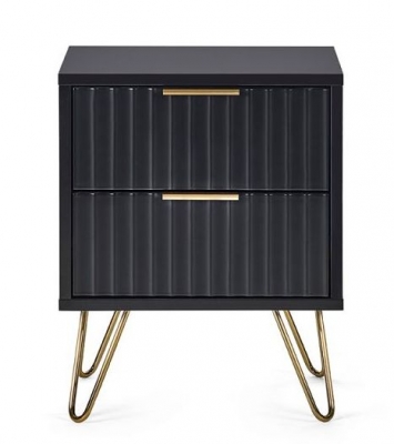 Murano Ribbed Black 2 Drawer Bedside Cabinet