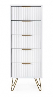 Product photograph of Murano Matte White Tallboy 5 Drawer Chest from Choice Furniture Superstore