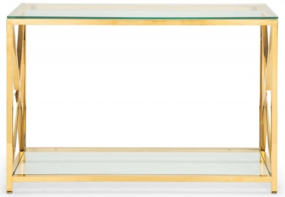 Product photograph of Miami Glass And Gold 120cm Console Table from Choice Furniture Superstore