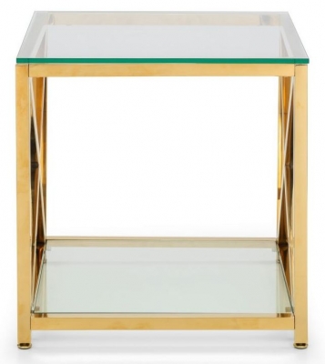 Product photograph of Miami Glass And Gold Square Lamp Table from Choice Furniture Superstore